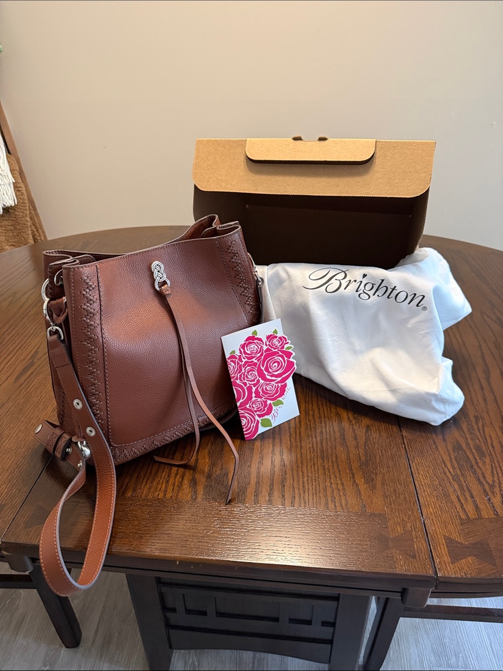 Brighton Bourbon color Leather Crossbody with Woven Trim